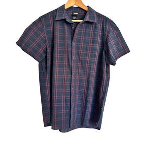 North Face Men’s Button Up Plaid Collared Size Large Shirt EUC Navy Blue